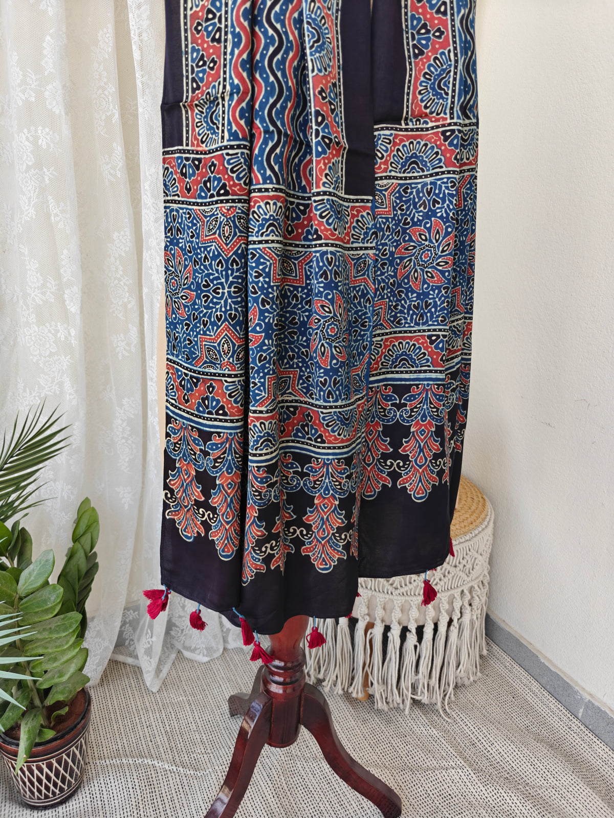 Indigo Handblock Printed Modal Ajrakh Stole
