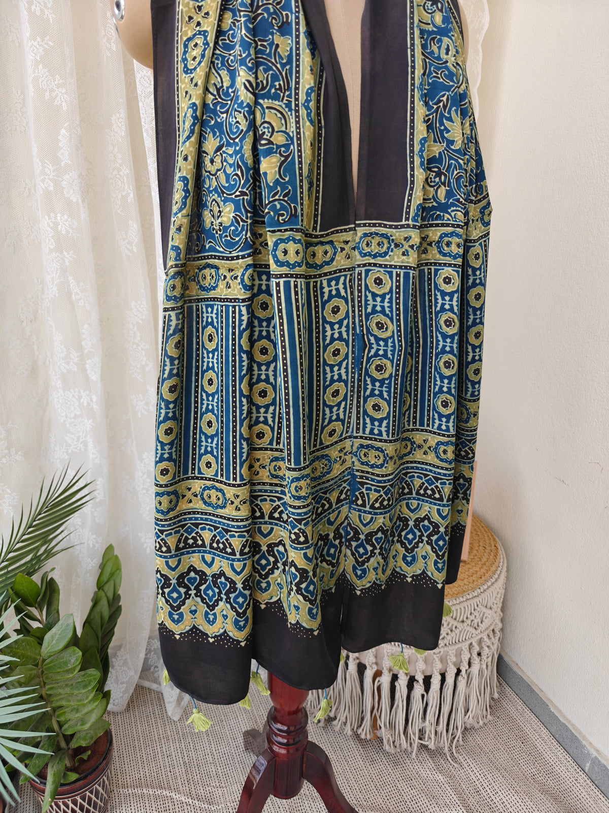 Blue Handblock Printed Modal Ajrakh Stole