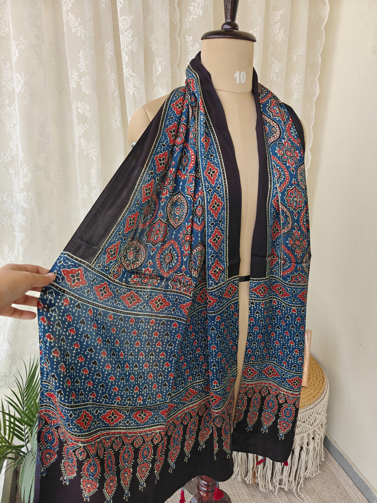 Indigo Handblock Printed Modal Ajrakh Stole