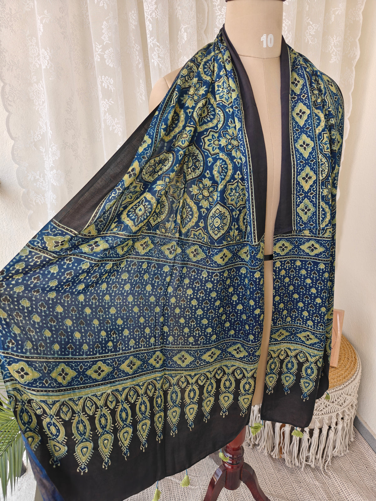 Blue Handblock Printed Modal Ajrakh Stole