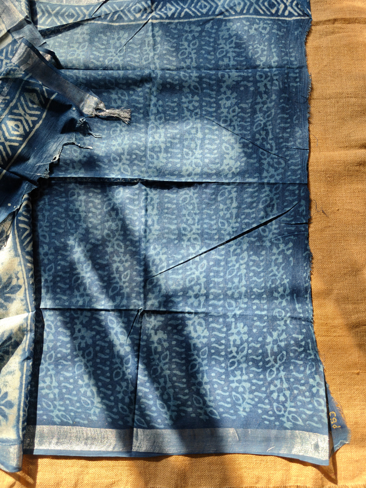 Indigo Dabu Handblock Printed Linen LIVA Saree