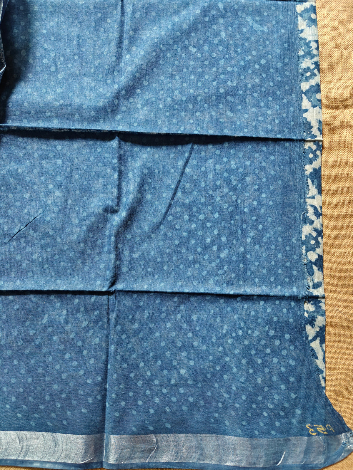 Indigo Dabu Handblock Printed Linen LIVA Saree