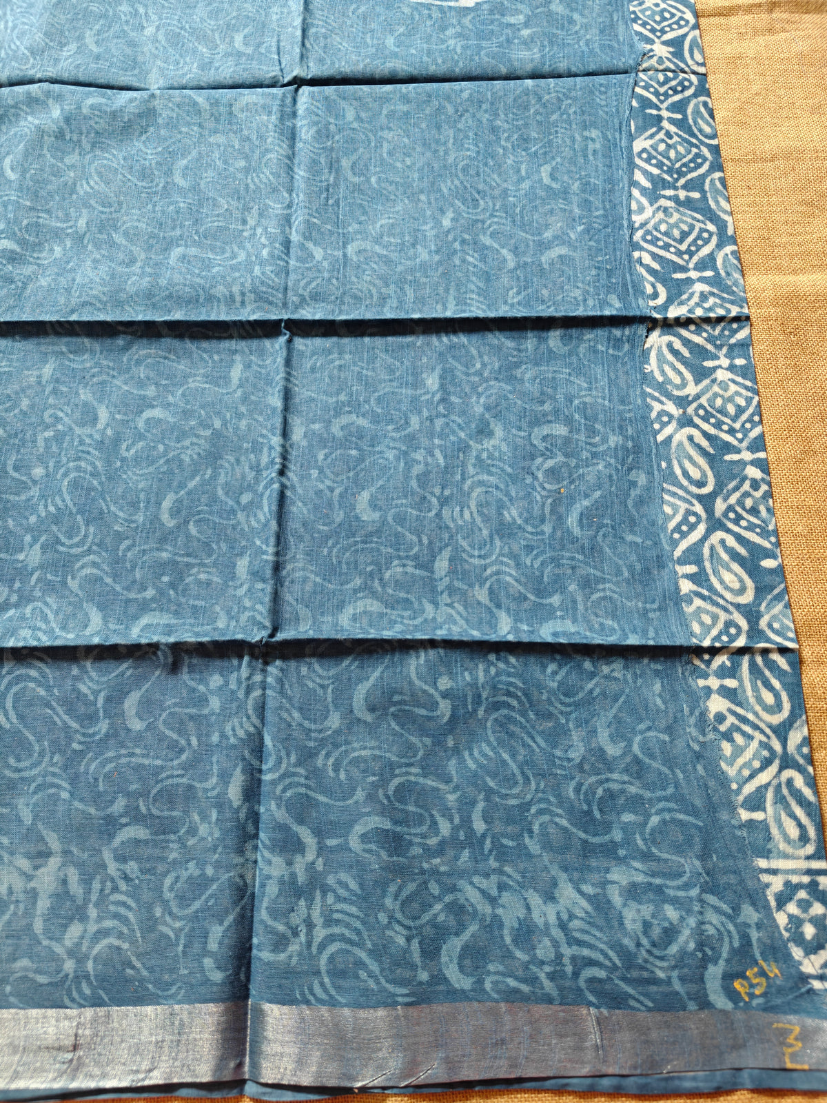 Indigo Dabu Handblock Printed Linen LIVA Saree