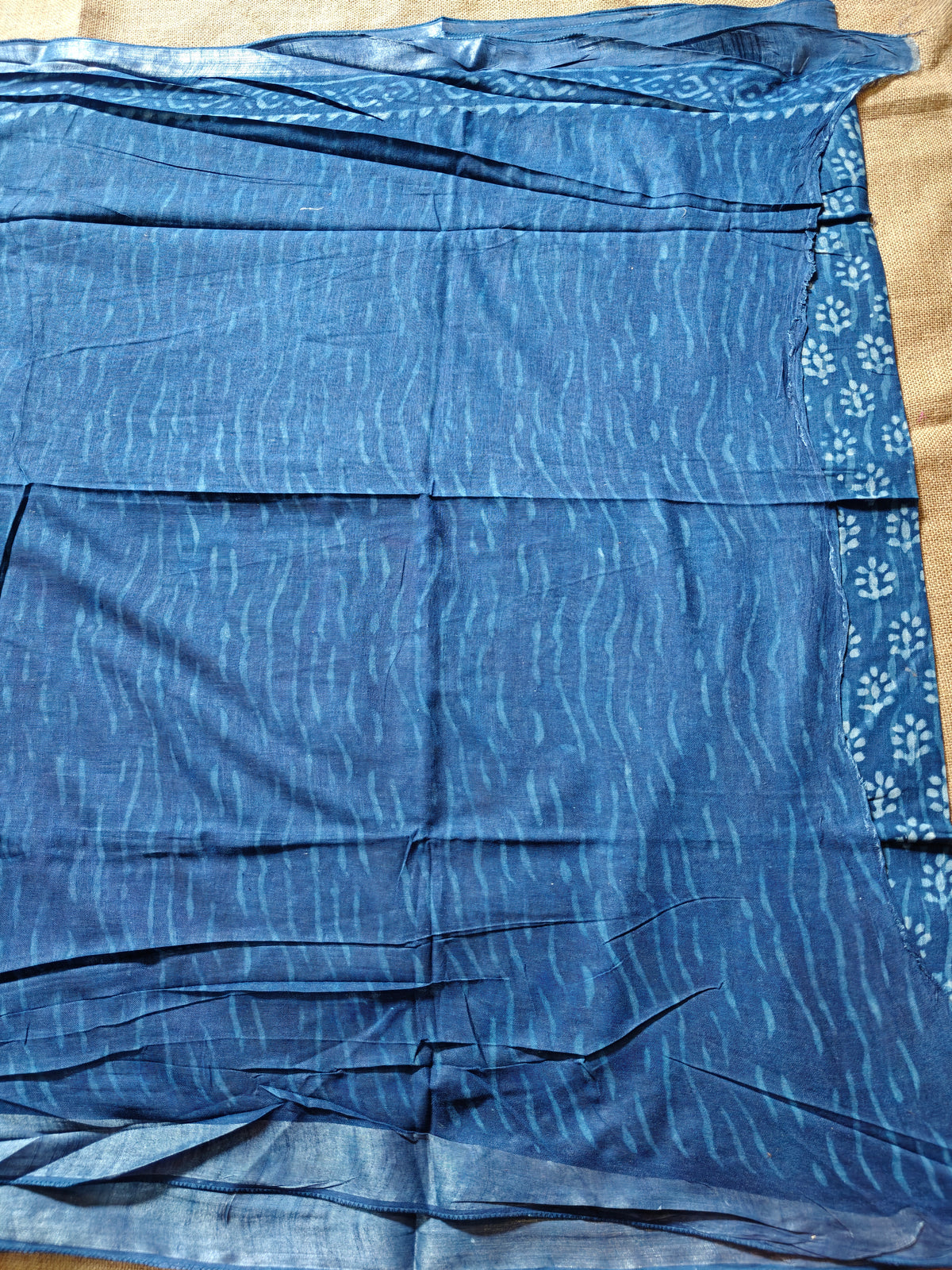 Indigo Dabu Handblock Printed Linen LIVA Saree