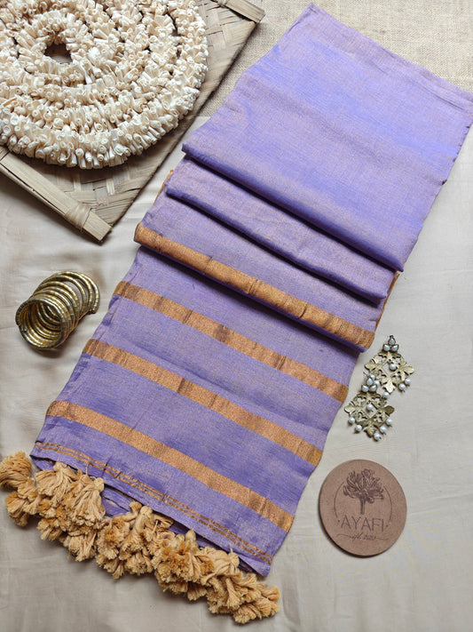 Lilac Striped Pallu Linen Tissue Saree