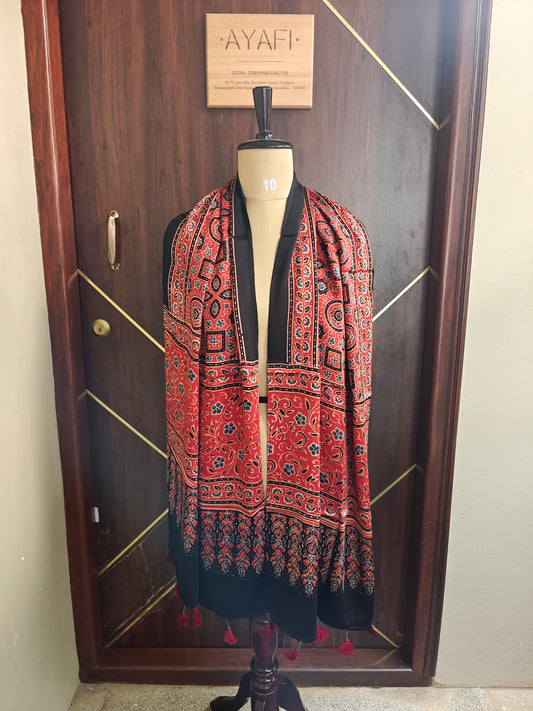 Red Handblock Printed Modal Ajrakh Stole