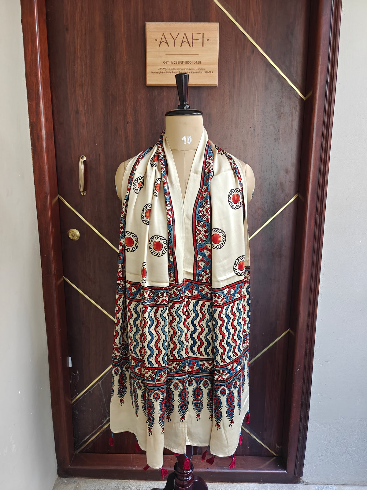 Beige Handblock Printed Modal Ajrakh Stole