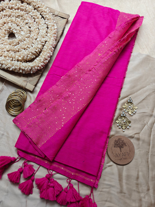 Dark Pink Sequin Striped Pallu Modal Cotton Saree