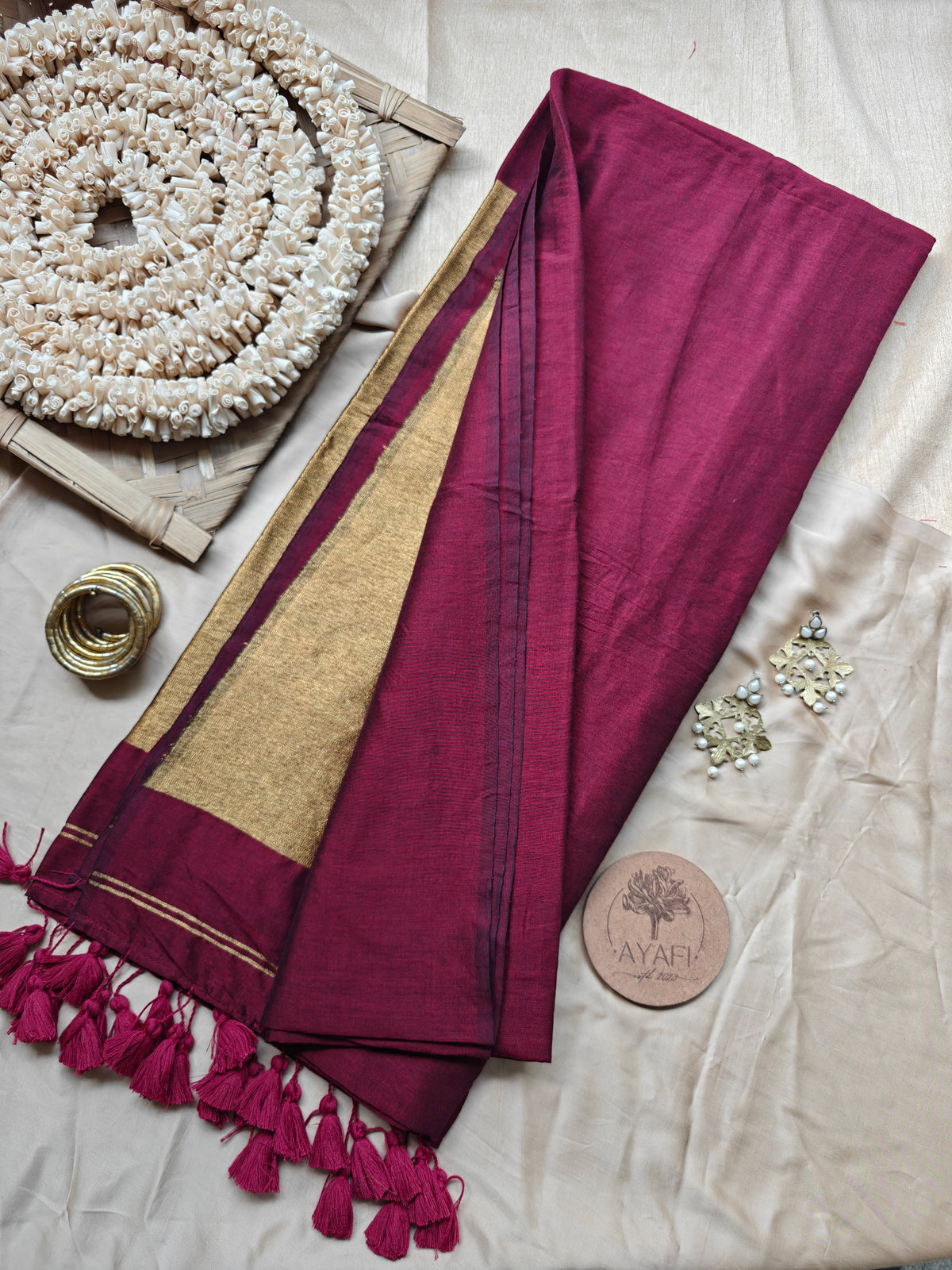 Maroon Zari Pallu Modal Cotton Saree
