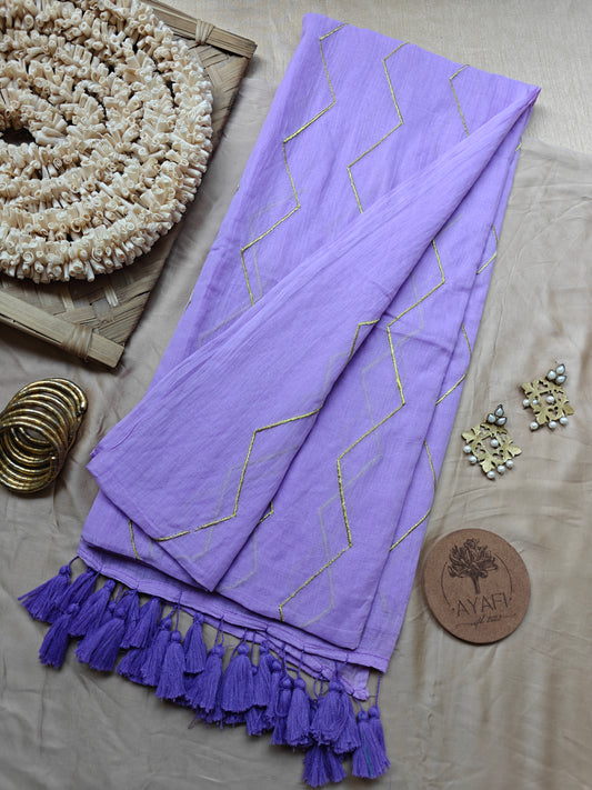Lavender Chevron Embroidery Mulmul Cotton Saree