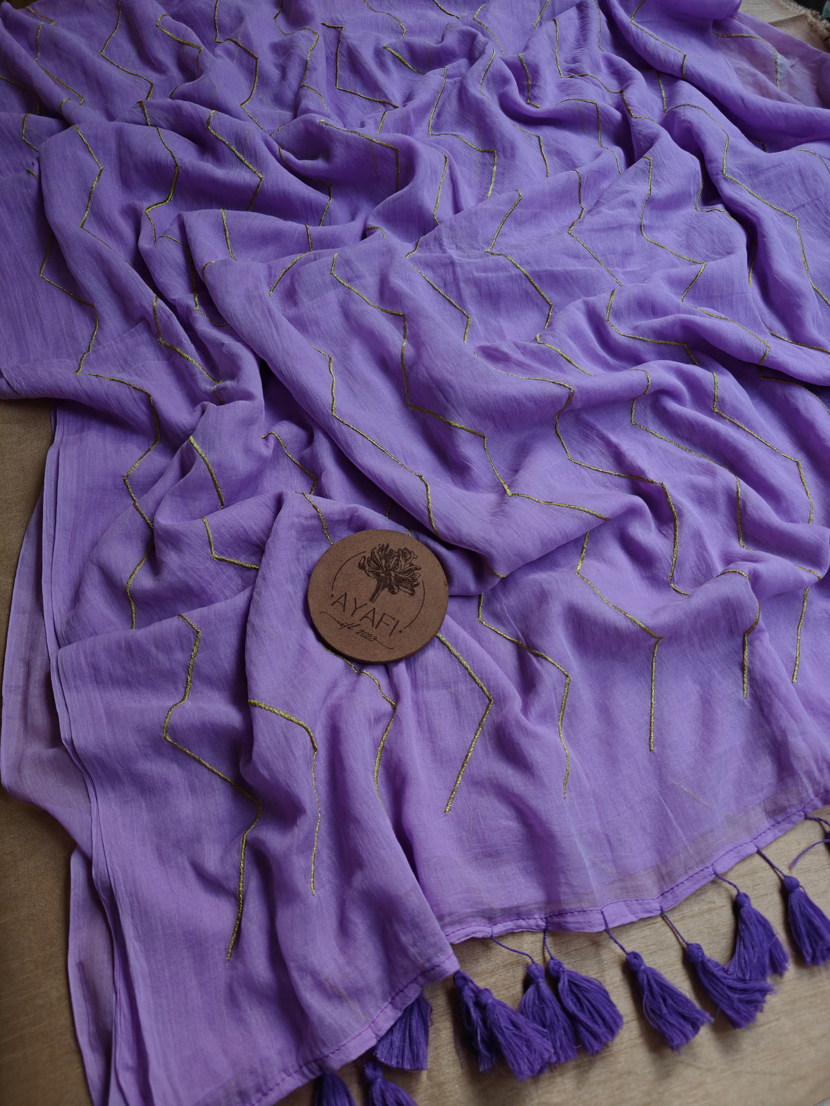 Lavender Chevron Embroidery Mulmul Cotton Saree