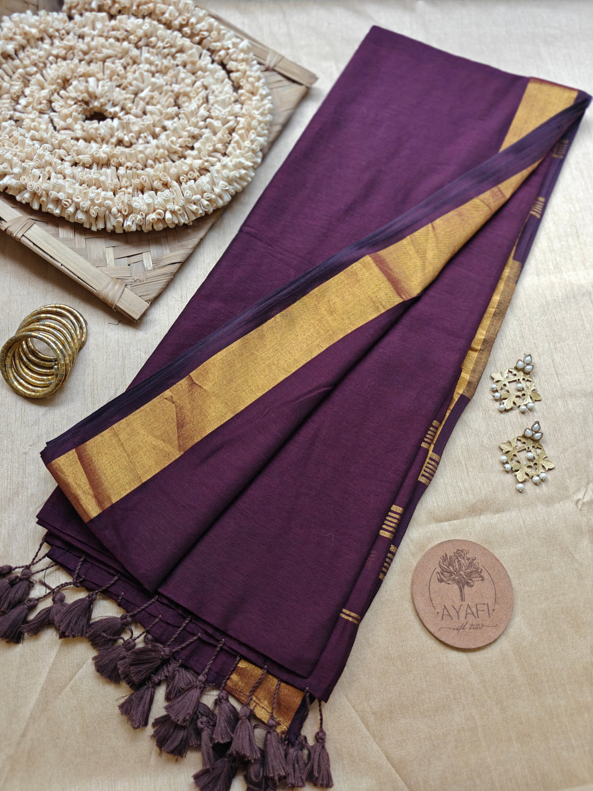 Burgundy Zari Pallu Modal Cotton Saree
