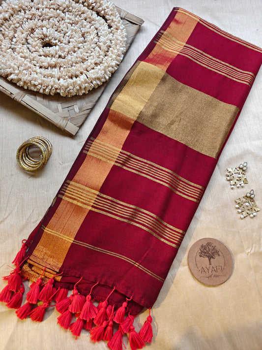 Rust Zari Pallu Modal Cotton Saree