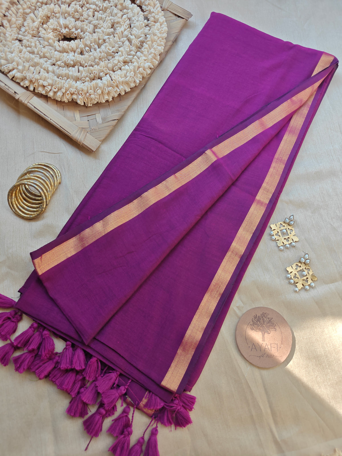 Grape Zari Border Modal Cotton Saree