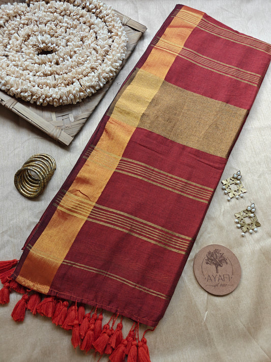 Brown Zari Pallu Modal Cotton Saree