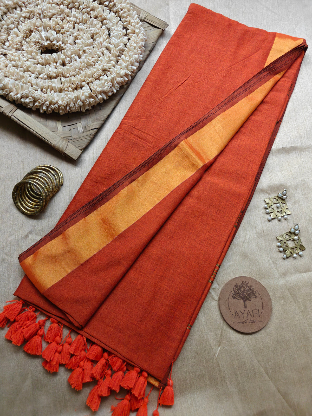 Orange Zari Pallu Modal Cotton Saree