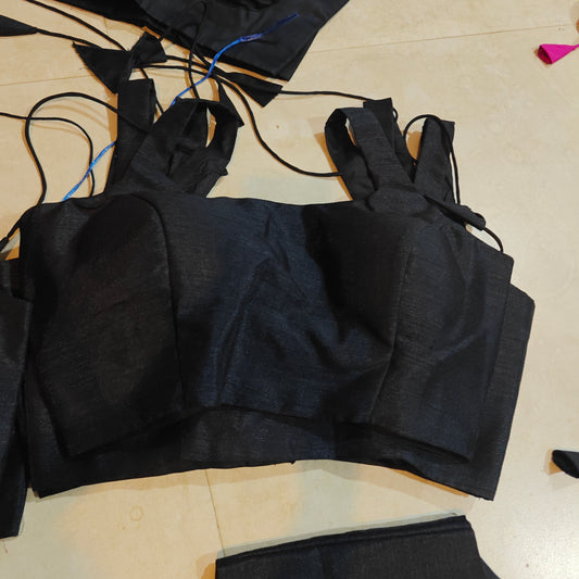 Black Raw U Neck Sleeveless Blouse