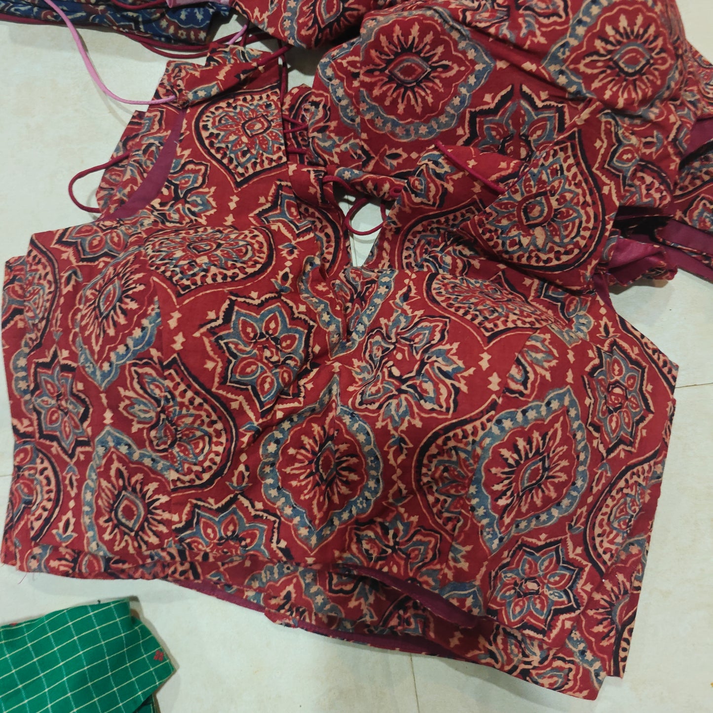 Red Ajrakh Cotton V-Neck Sleeveless Blouse