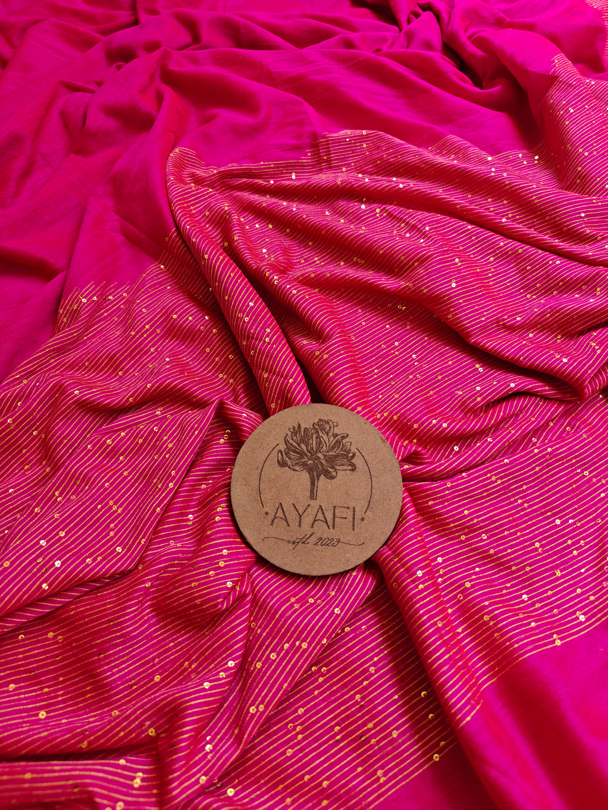 Rani Pink Chevron Embroidery Mulmul Cotton Saree
