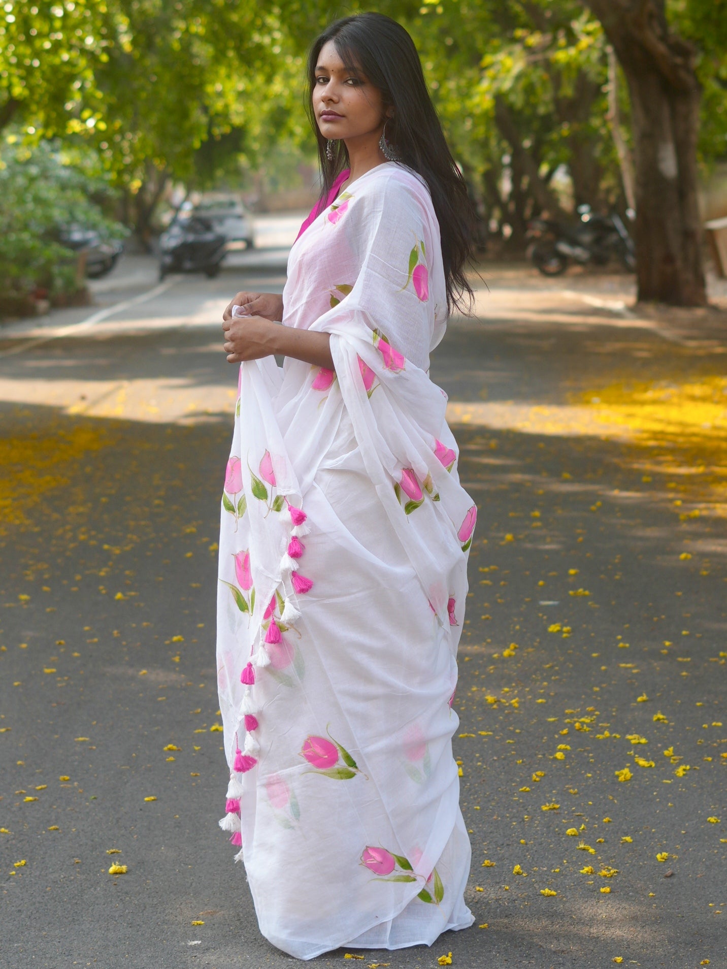 Luna Tulip Hand-Painted Saree