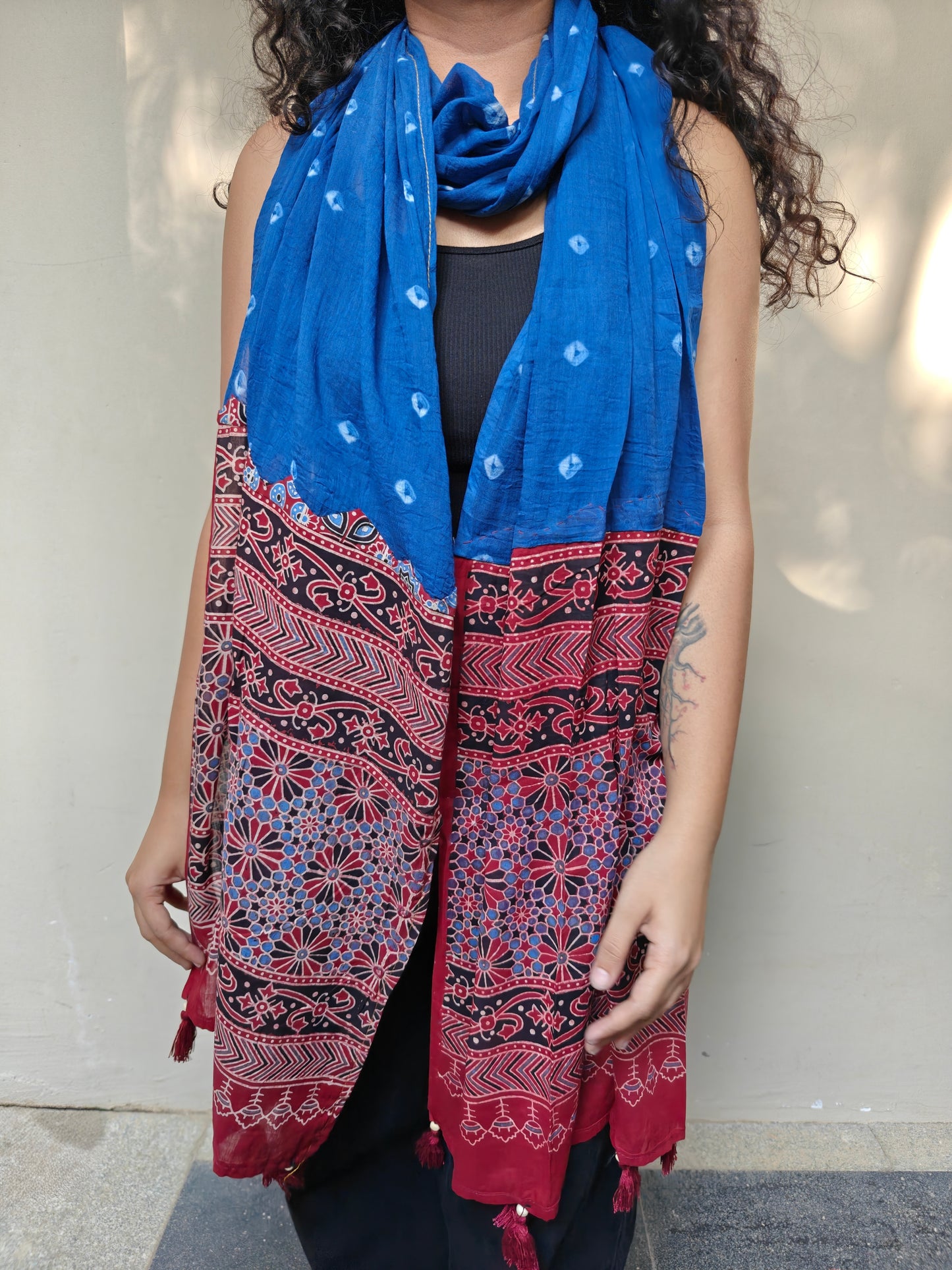 Blue Bandhani-Ajrakh Printed Cotton Stole