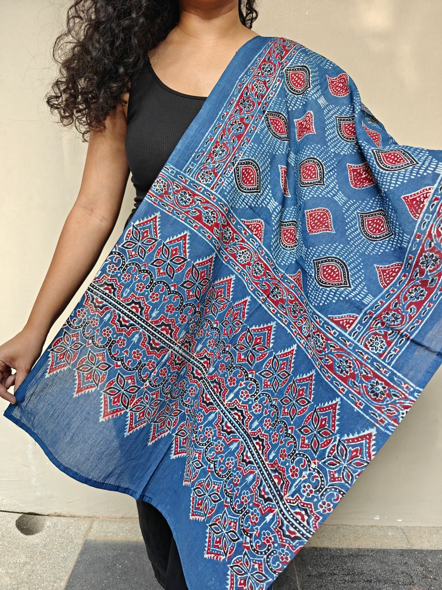 Indigo Handblock Printed Cotton Ajrakh Stole
