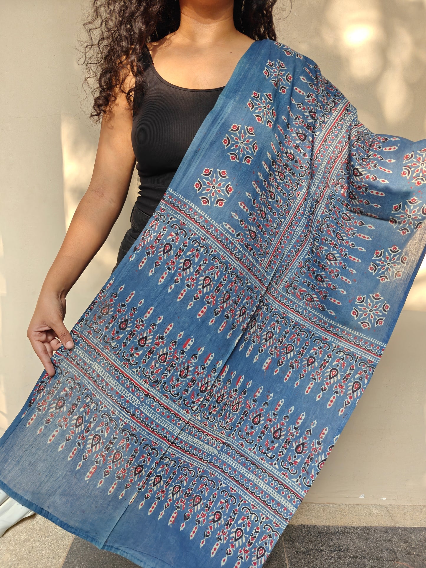 Indigo Handblock Printed Cotton Ajrakh Stole