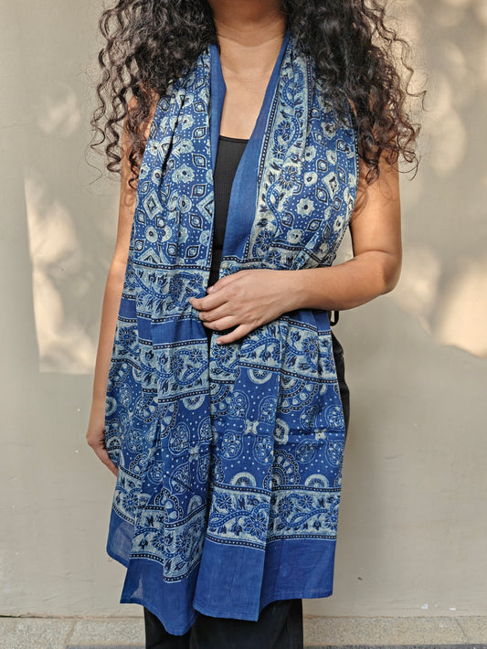 Indigo Handblock Printed Cotton Ajrakh Stole