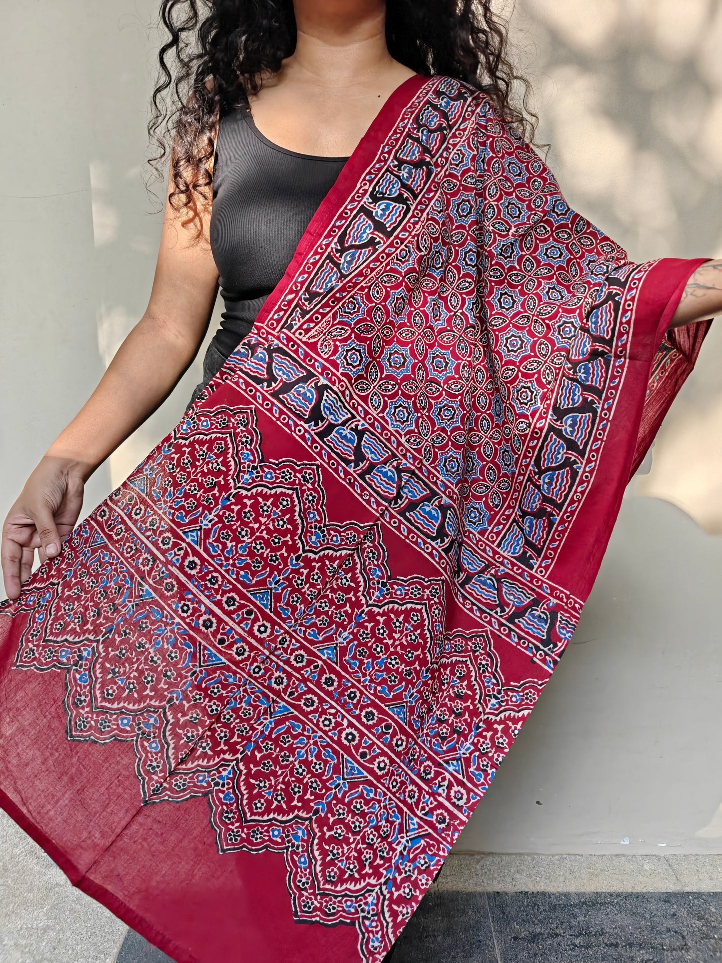 Red Handblock Printed Cotton Ajrakh Stole