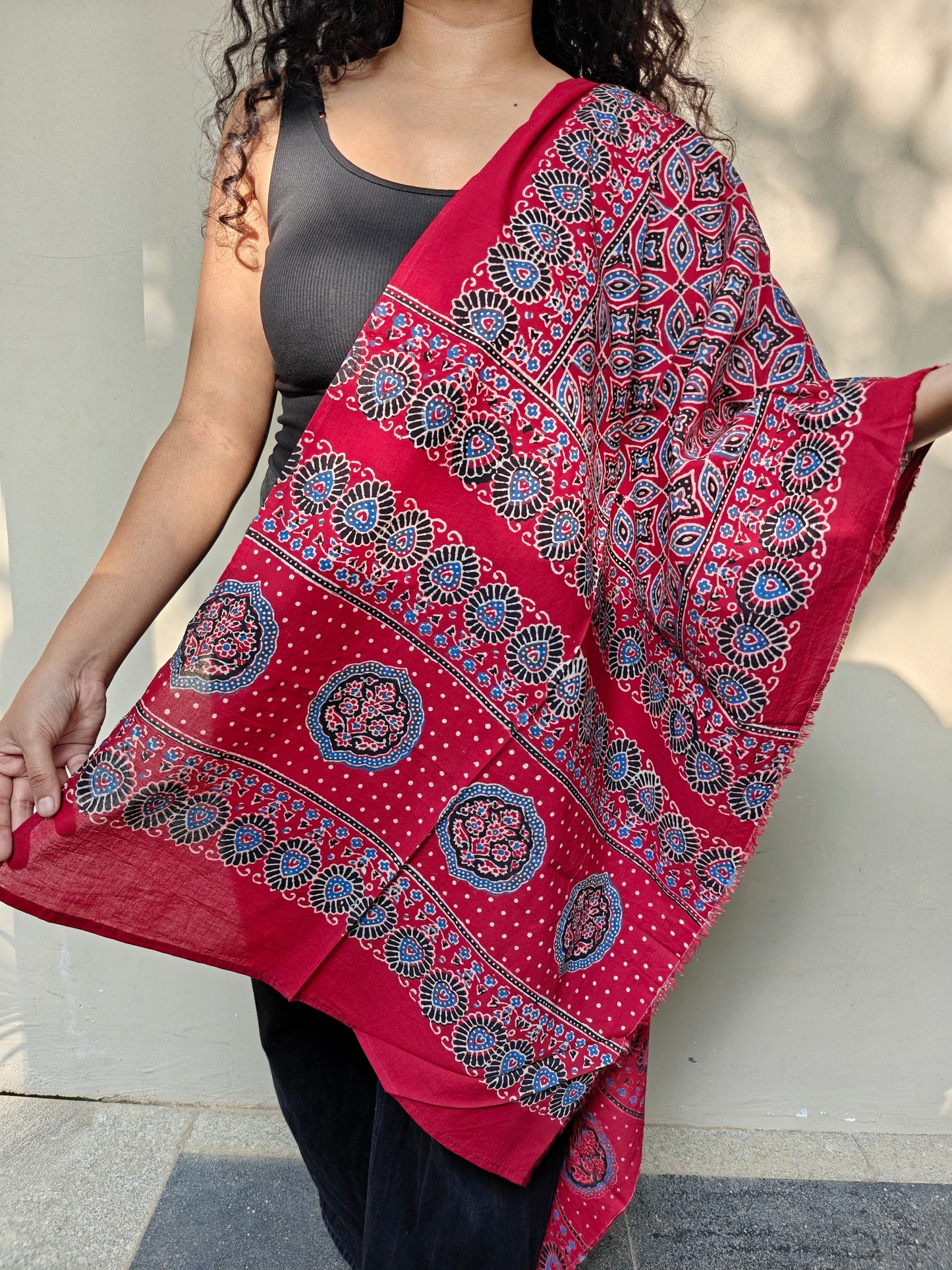 Red Handblock Printed Cotton Ajrakh Stole