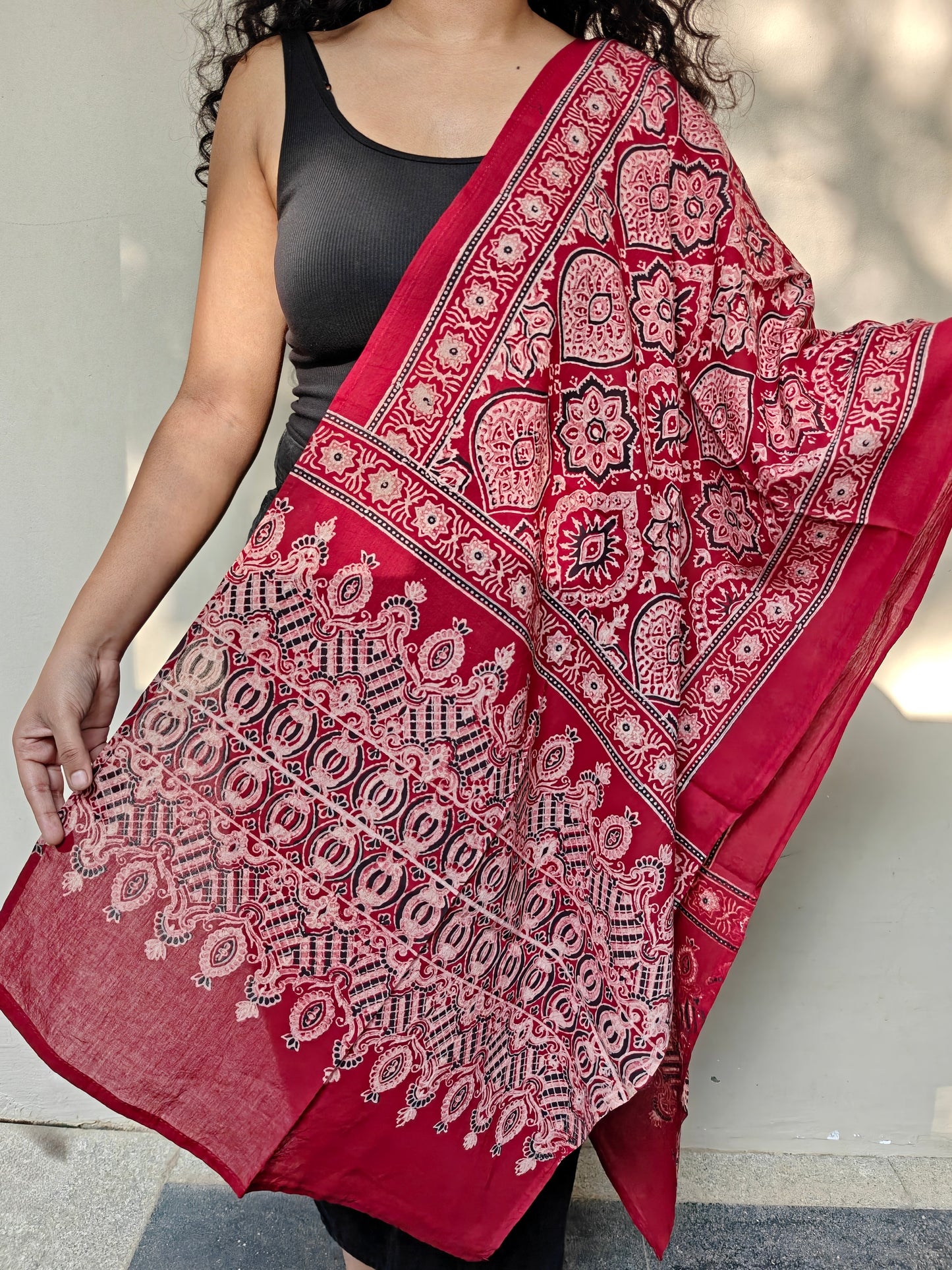 Red Handblock Printed Cotton Ajrakh Stole