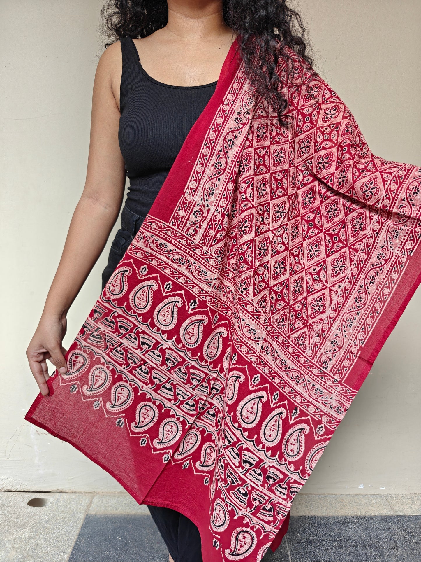 Red Handblock Printed Cotton Ajrakh Stole