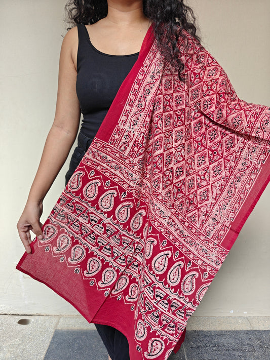 Red Handblock Printed Cotton Ajrakh Stole