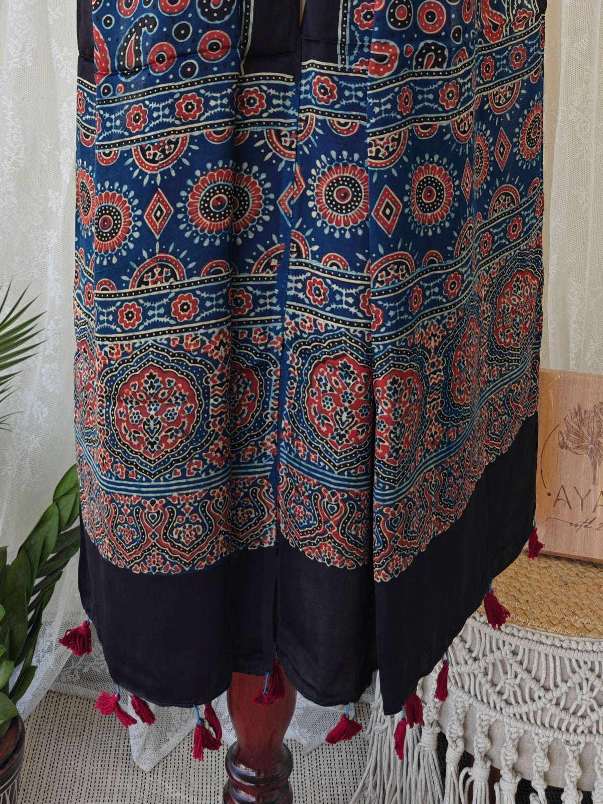Indigo Handblock Printed Modal Ajrakh Stole