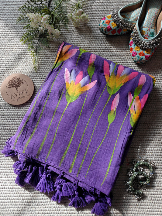 Iris Water Lilly Hand-Painted Saree