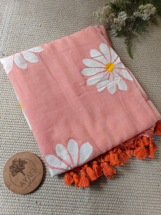 Blush Daisy Hand-Painted Saree