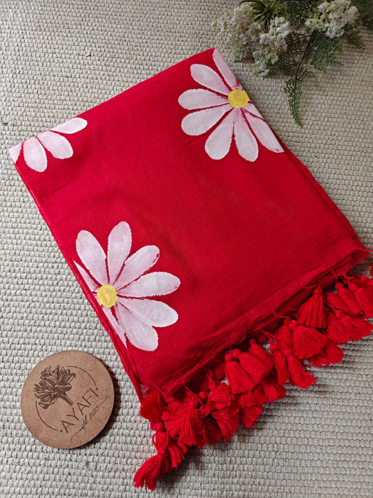 Aster Daisy Hand-Painted Saree