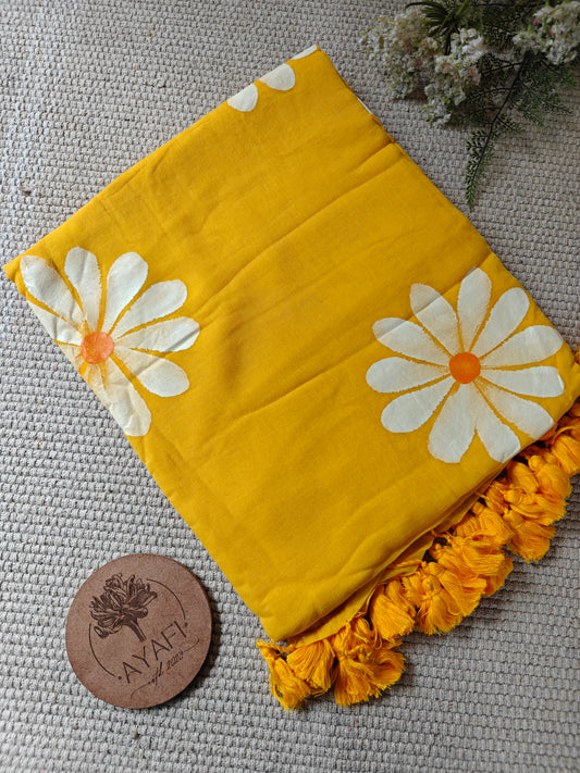Yellow Daisy Hand-Painted Saree