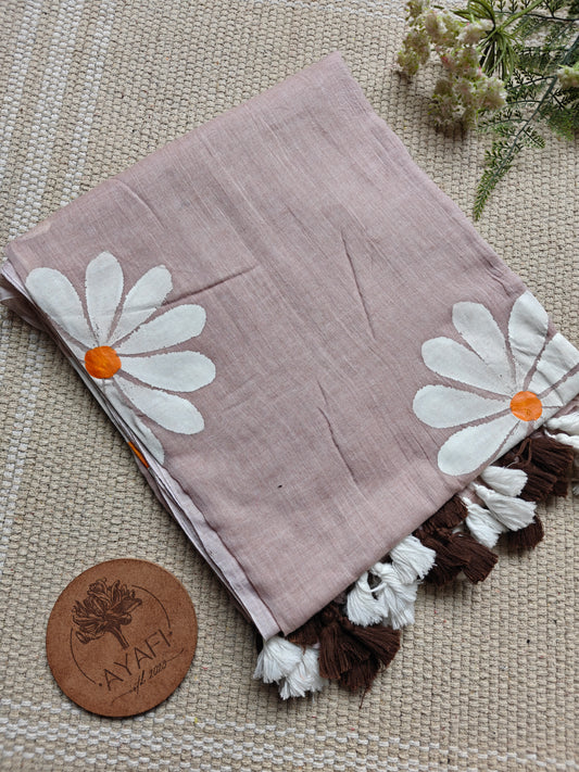 Cinnamon Daisy Hand-Painted Saree