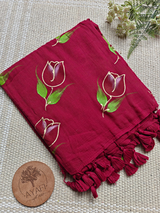 Carmine Hand-Painted Saree