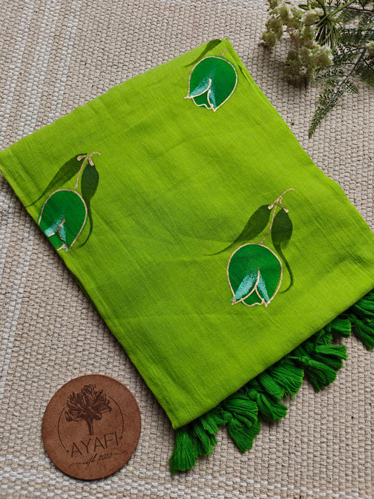 Thyme Green Hand-Painted Saree
