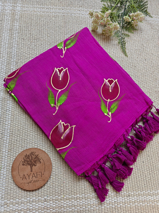 Gale Tulip Hand-Painted Saree
