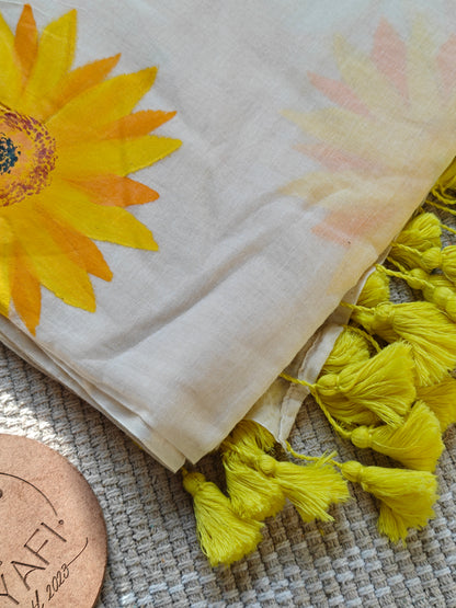 Sunflowers in Bloom Hand-Painted Saree