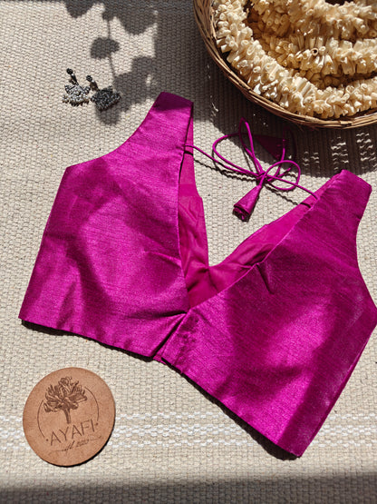 Wine Raw Silk V-Neck Sleeveless Blouse