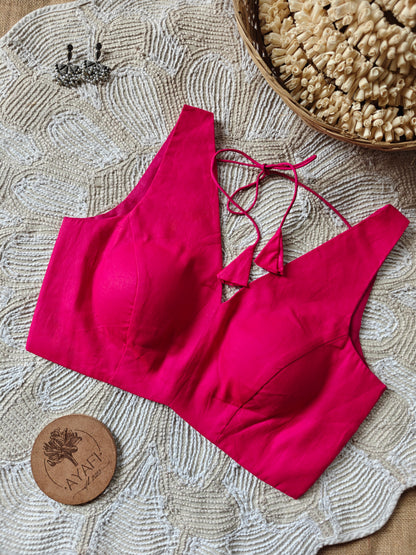 Pink Cotton V-Neck Sleeveless Blouse