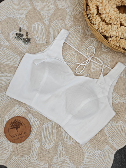White Cotton Leaf Neck Sleeveless Blouse
