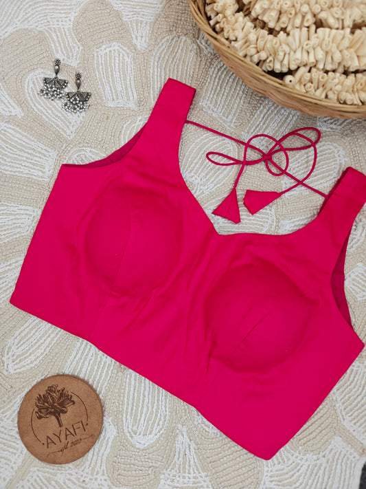 Pink Cotton Leaf Neck Sleeveless Blouse