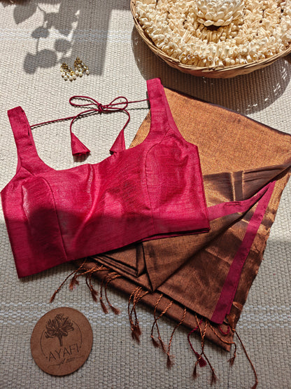 Maroon Raw Silk U Neck Sleeveless Blouse