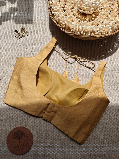 Golden Raw Silk U-Neck Sleeveless Blouse