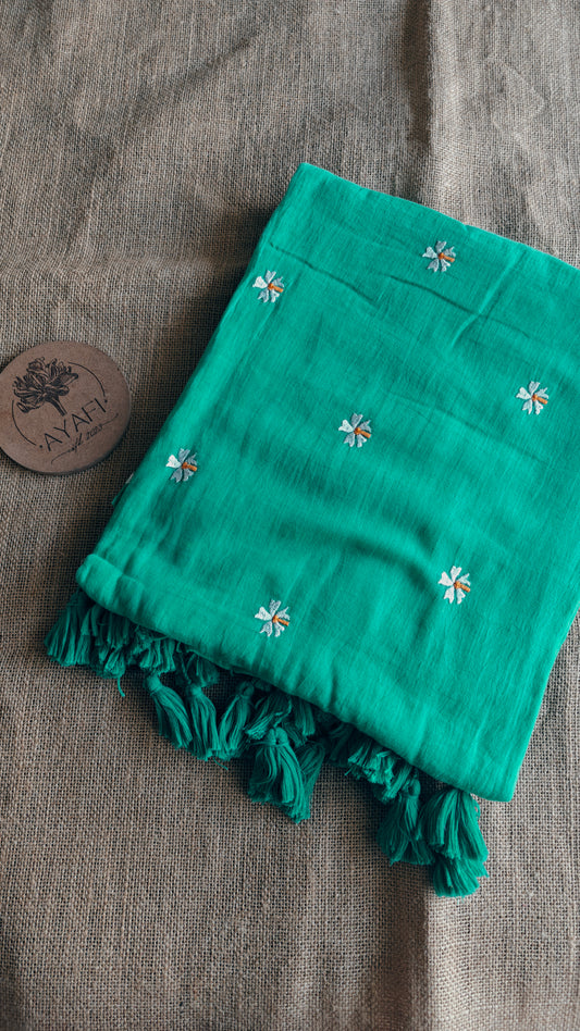 Green Floral Embroidery Saree